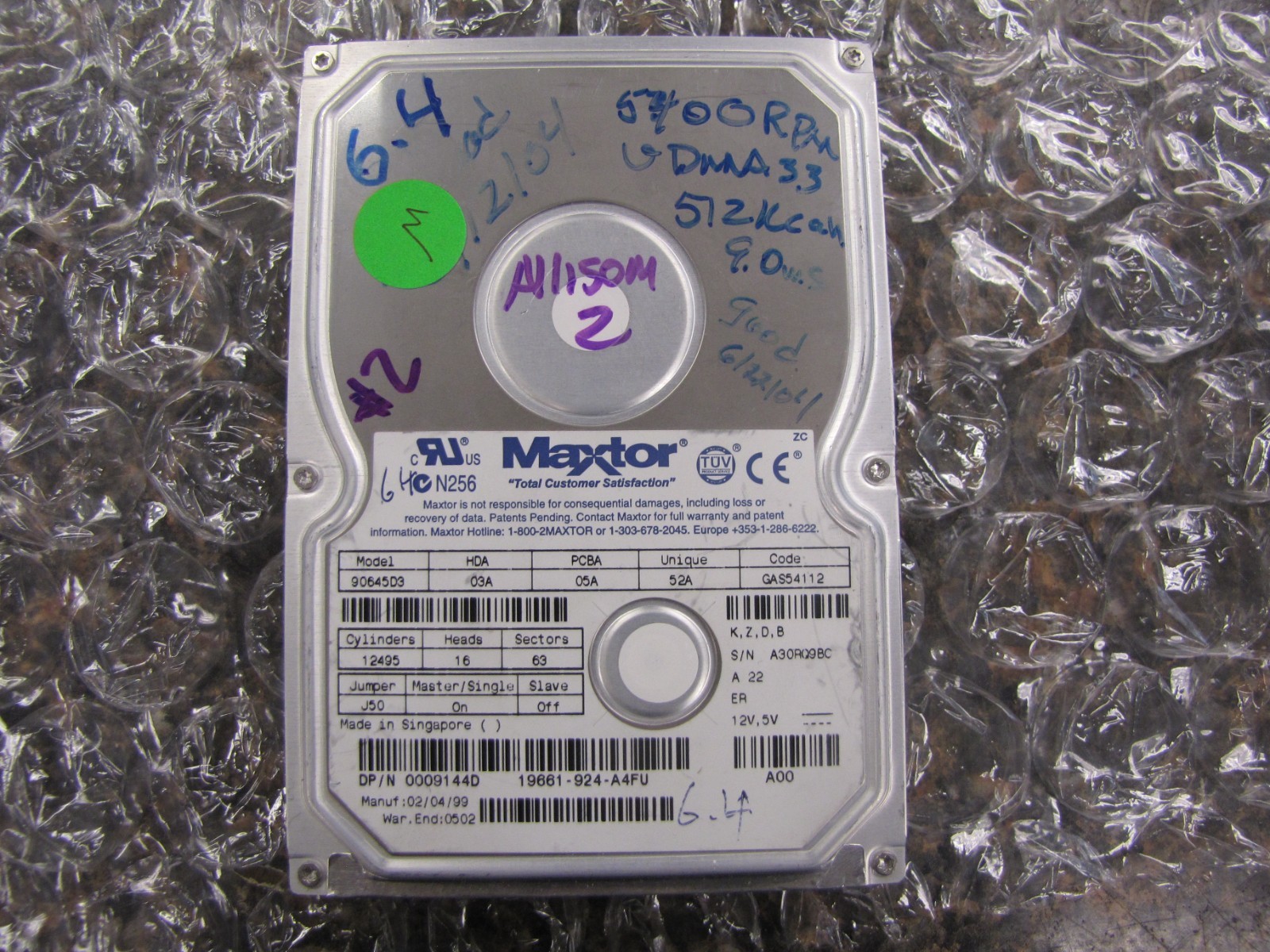MAXTOR 90645D3 6.4GB 3.5 IDE INTERNAL HARD DRIVE HDD -TESTED & WORKING- NN22