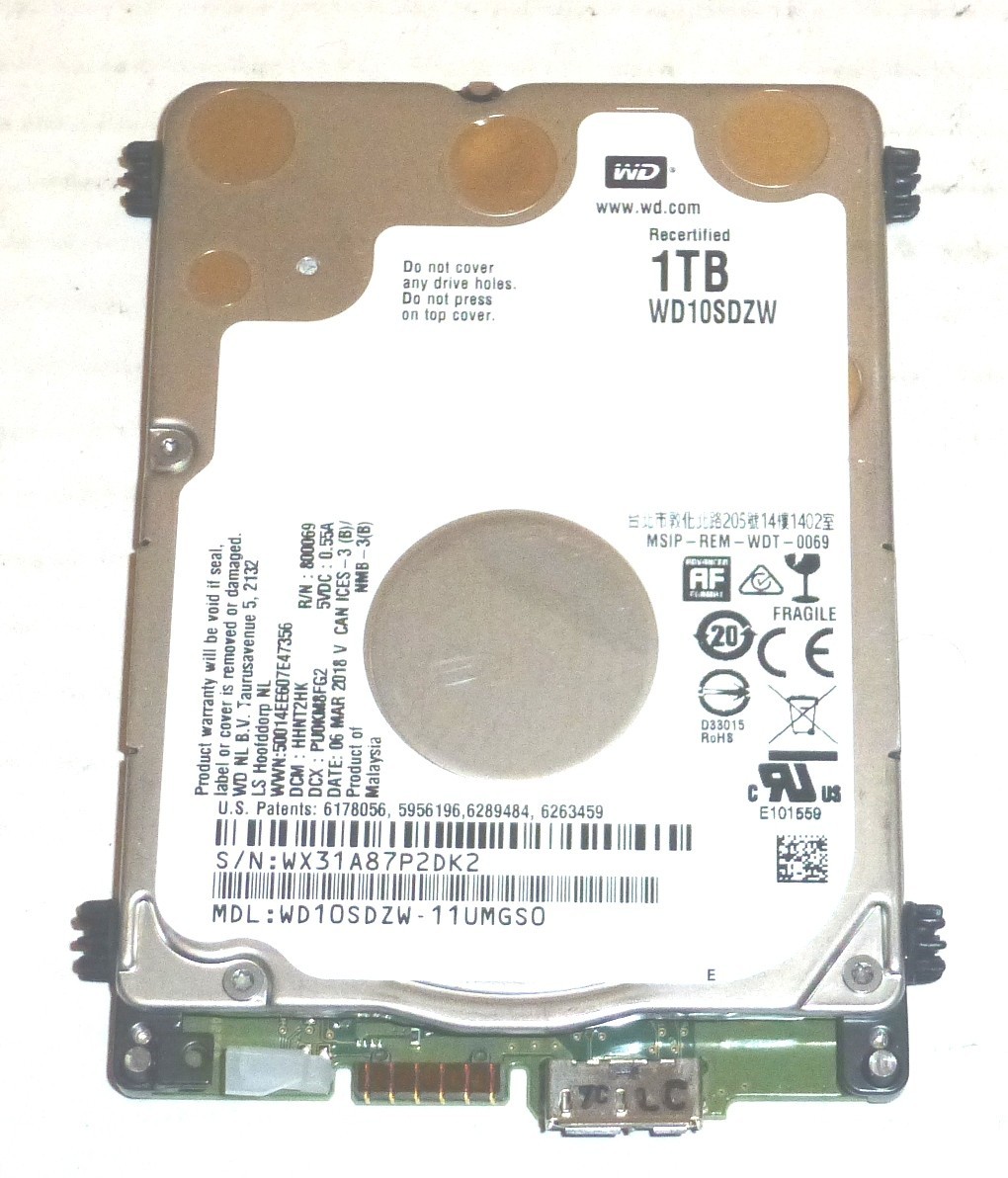 Western Digital WD10SDZW-11UMGS0 1TB USB 3.0 Hard Drive S/N: WX31A87P2DK2
