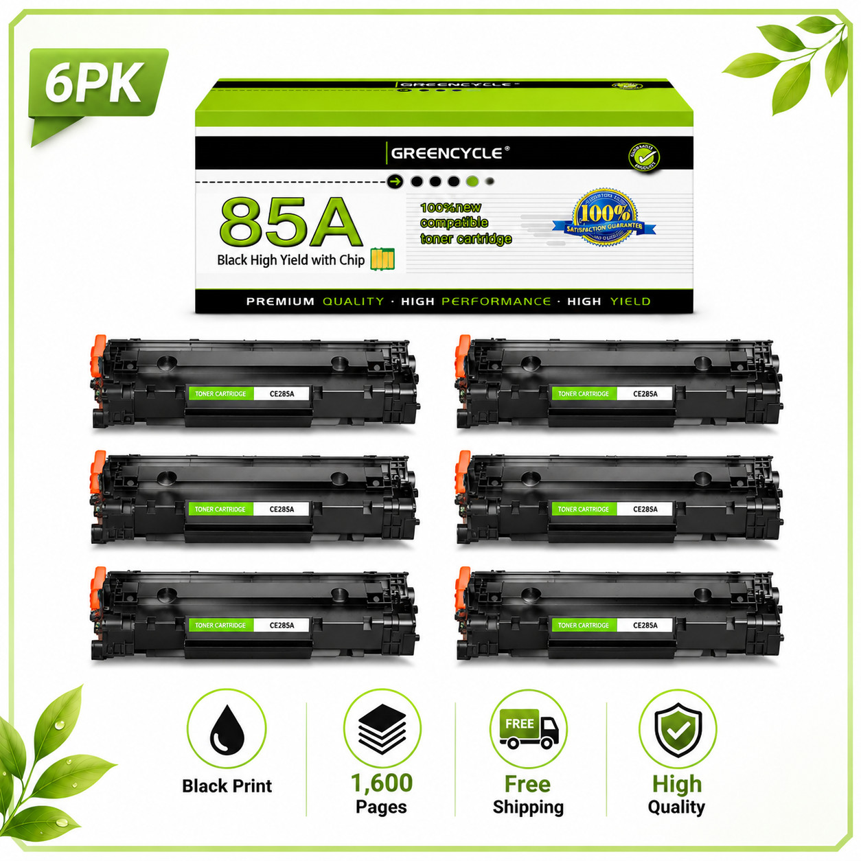 6PK CE285A Black Toner Cartridge fits for HP LaserJet M1216nfh M1217nfw M1219nf