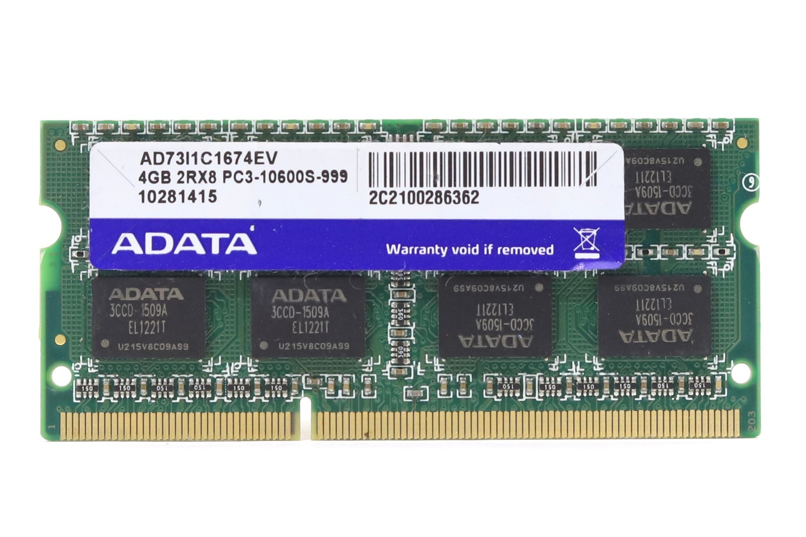 ADATA 4GB 2Rx8 PC3-10600S-999 Laptop Memory P/N: AD73I1C1674EV Tested Working