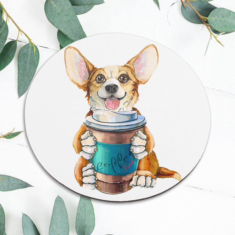 Cute Corgi Dog Puppy Coffee Cup Mouse Pad Mat Office Desk Table Accessory Gift
