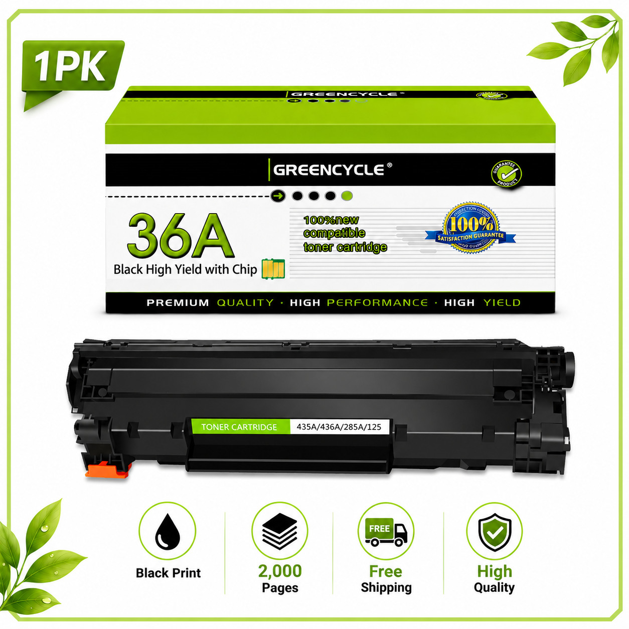 1PK CB436A 36A Toner Cartridge Compatible For HP 36A LaserJet P1505N M1522N MFP