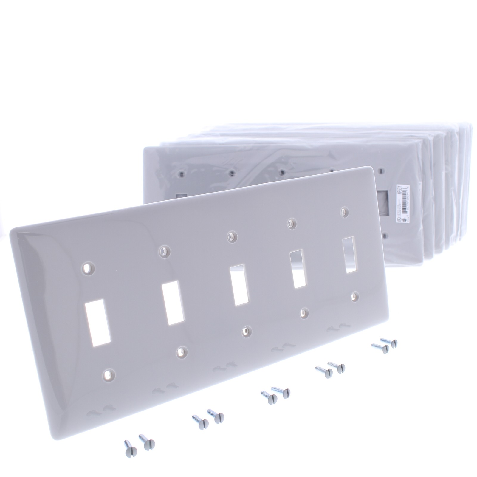 10 Hubbell Gray UNBREAKABLE 5-Gang Switch Covers Wallplate Switchplate NP5GY
