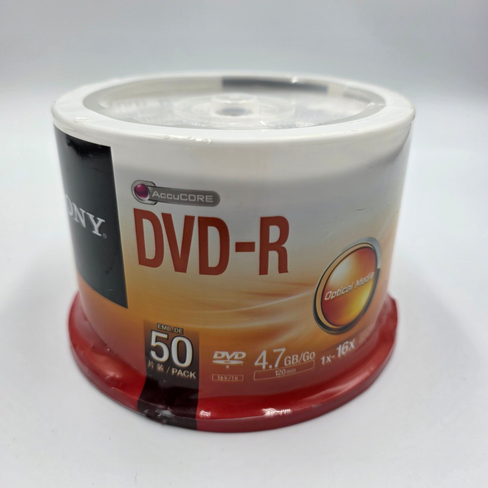 Sony 50DMR47SP AccuCORE DVD-R 4.7GB 120min 16x Blank Media 50 Pack Spindle New