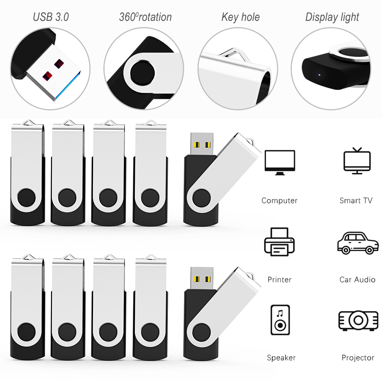 Kootion USB 3.0 32GB 10pcs Metal Swivel Anti-skid Flash Drive Memory High Speed