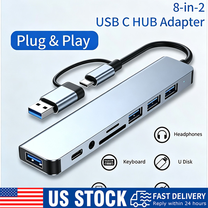 8 Port USB-C Hub Adapter - 5G Speed Multi Splitter for PC, Laptop & MacBook LOT