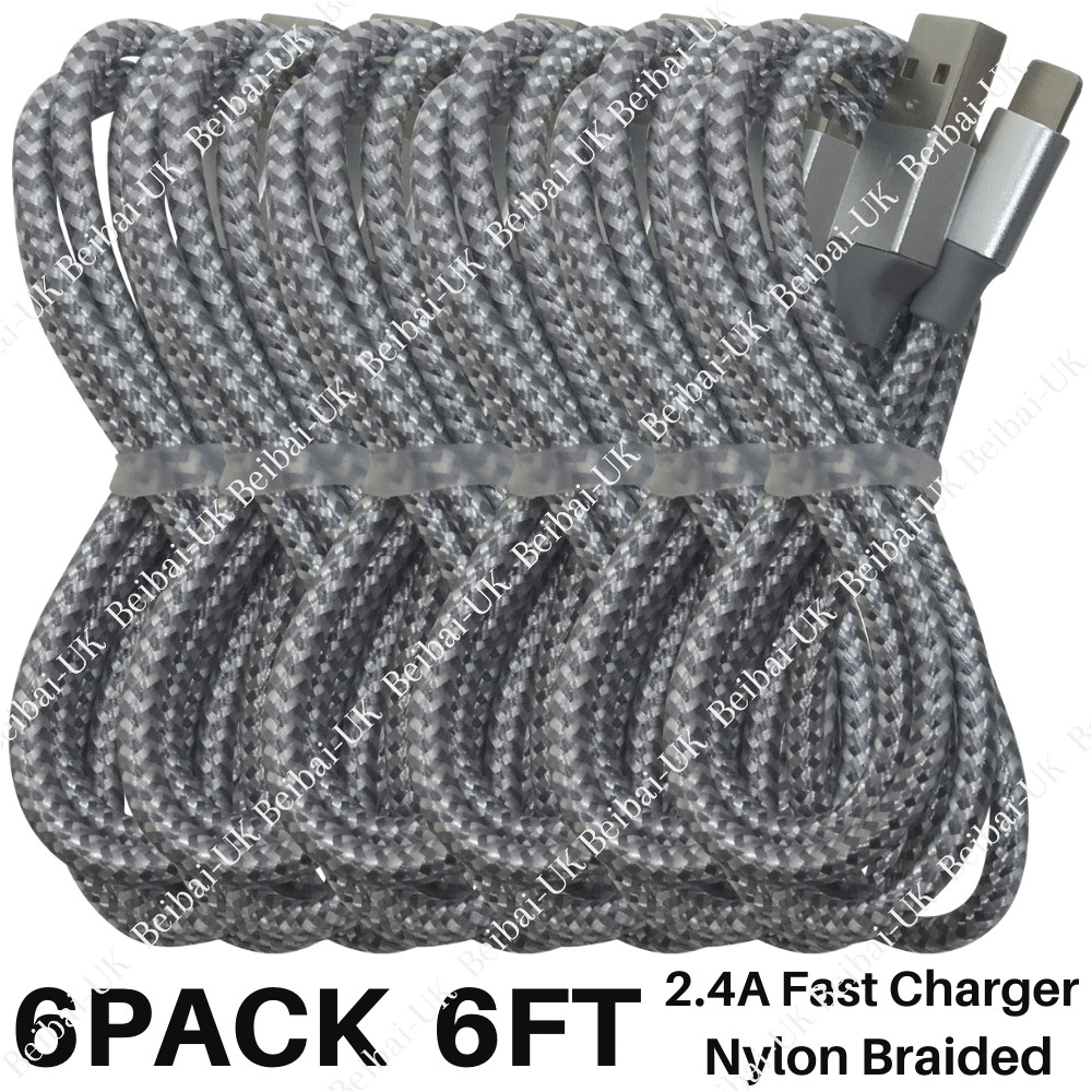 6 Pack 6ft USB Charger Cable Braided For iPhone SE 11 XR 8 7 Fast Charging Cord