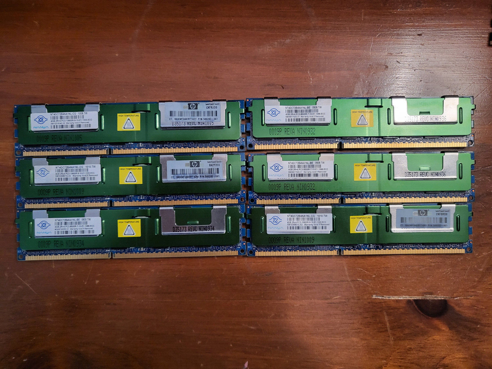 Lot of 6 Nanya 24GB (6 x 4GB) 2Rx4 DDR3-10600R Server Memory Ram