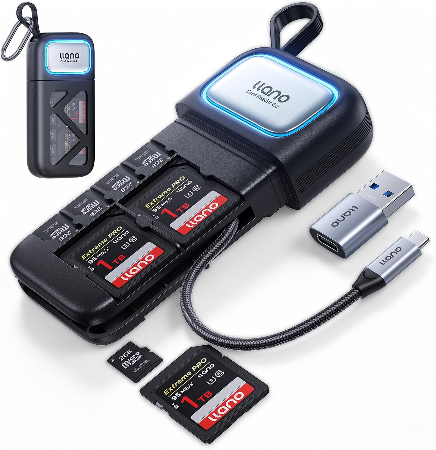Llano High Speed Sd/Micro SD 4.0 Card Reader Holder Case, USB 3.2 Gen1