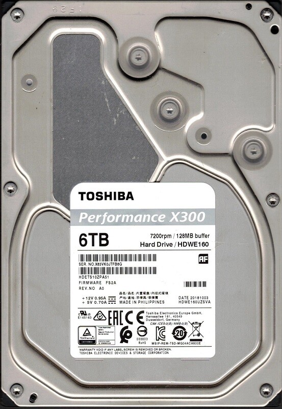 X300 HDWE160UZSVA P/N: HDETS10ZPA51 F/W: FS2A Toshiba 6TB