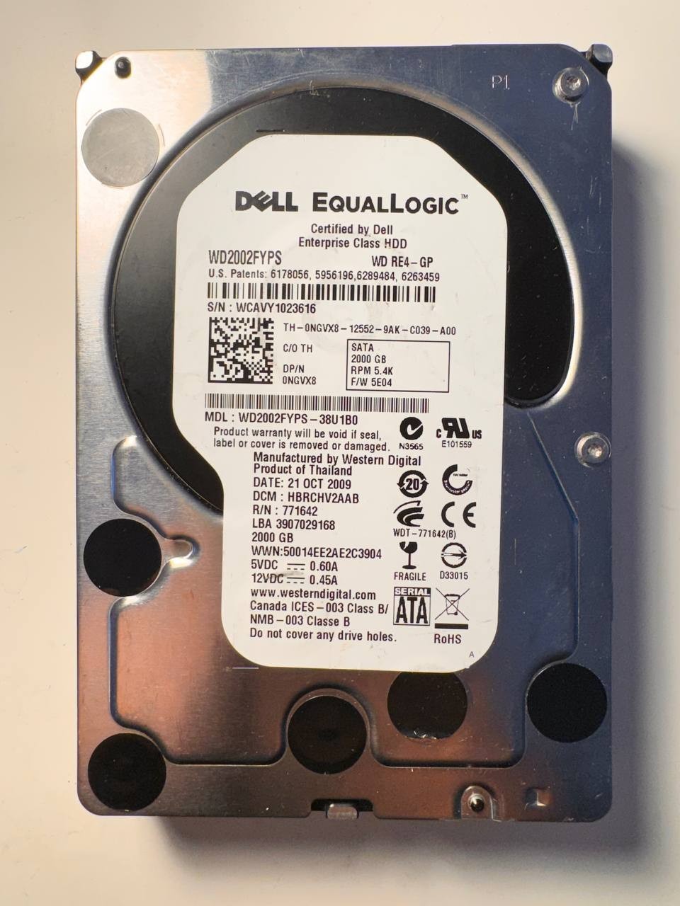 NGVX8 DELL 2TB 5.4K SATA 3.5" 3Gb/s HDD EQUALLOGIC WD2002FYPS-38U1B0