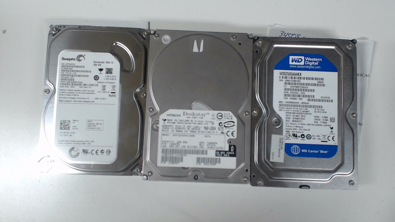 Lot of 3: Mixed 250GB Desktop HDDs Seagate Hitachi WD