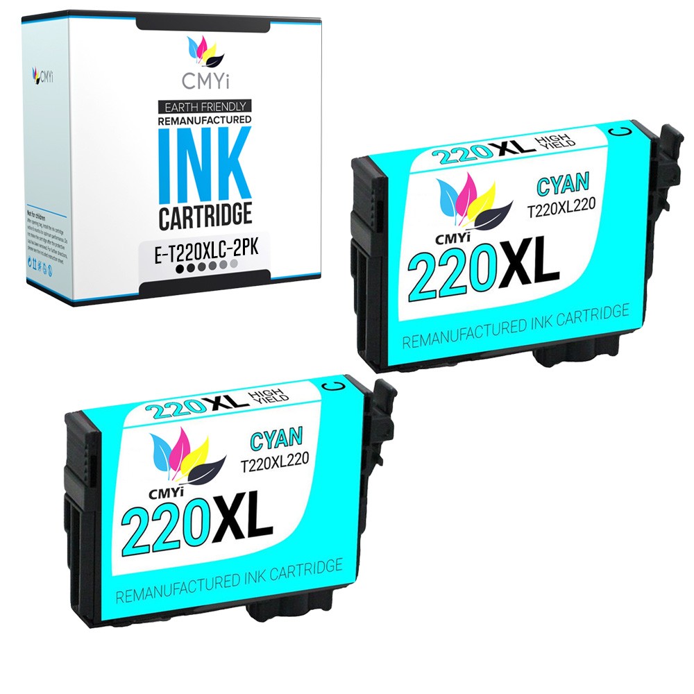 CMYi 2X Replacement 220XL Cyan Ink Cartridges Fits Epson Workforce WF-2630 2750