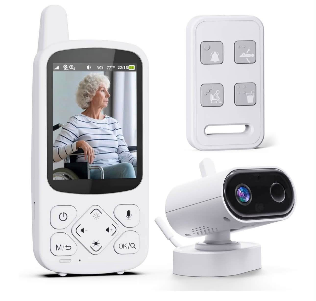 Senior Room Monitor with Camera and Audio, 2-Way Talk Elderly Baby Monitor, Temp