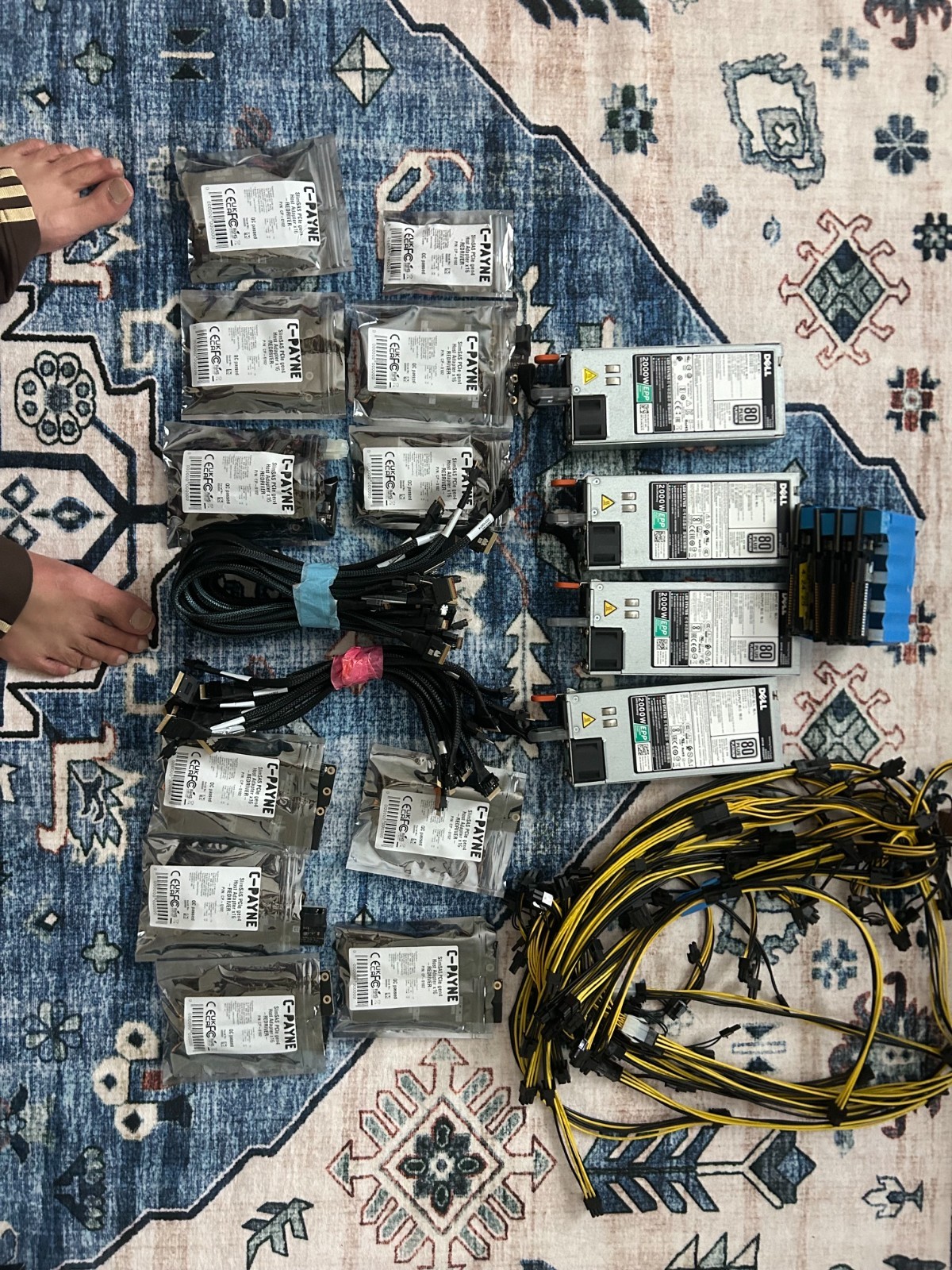 A set of Two 8 GPU PCie 14 16X slimsas Kit, 4X Server PSU, all cables