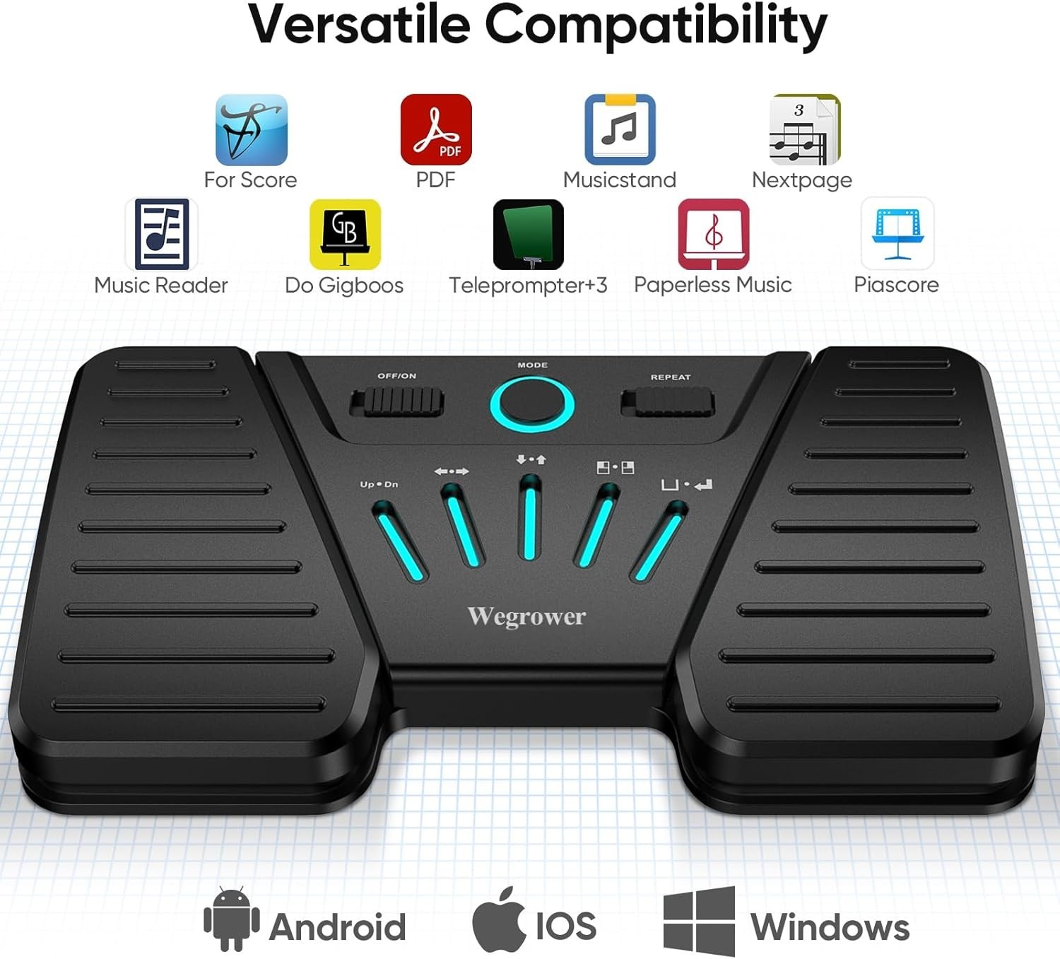 Wegrower Wireless Bluetooth Page Turner Foot Pedal Smartphones Tablets