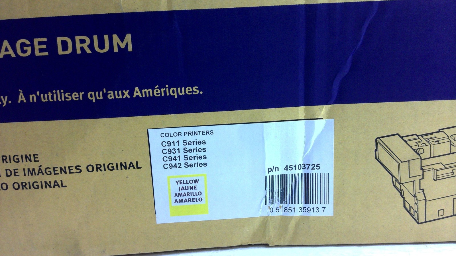 OKI 45103725 Genuine Yellow Image Drum For C911 C931 C941 C942 Color Printers