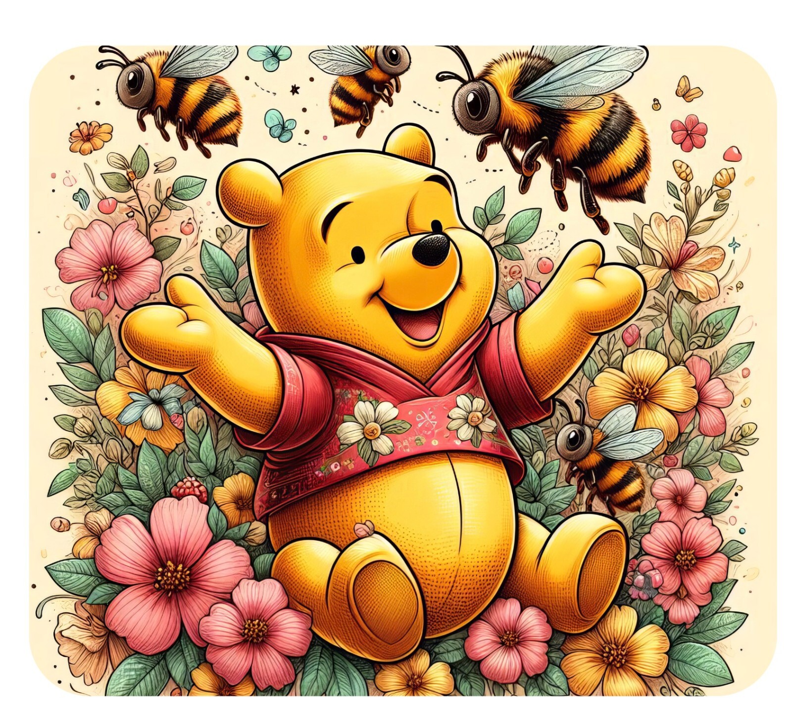 Nipichsha Sublimation Mouse Pad with Non-Slip Rubber Base - POOH BEAR