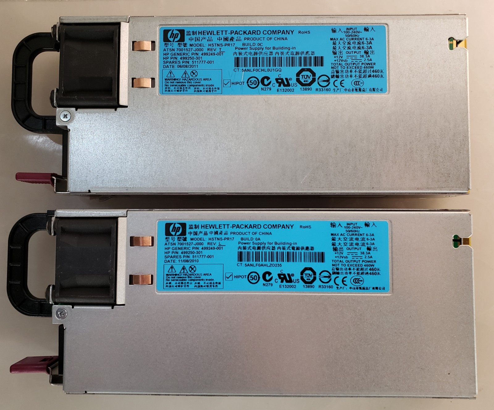 Pair of HP HSTNS-PR17 499249-001 460w Power Supply