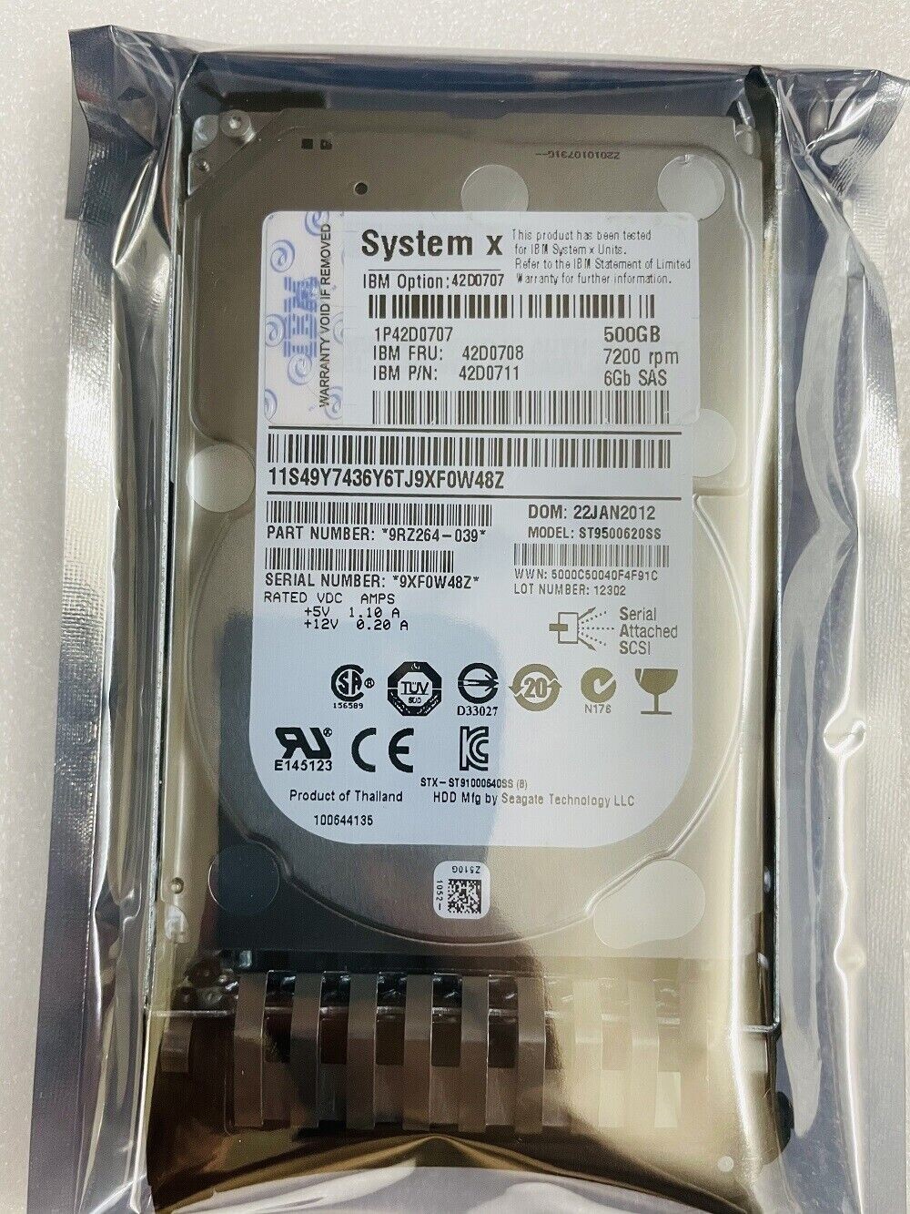 IBM 500GB 7200 RPM 2.5" 6GBps SAS Hard Drive 42D0708 42D0711 42D0707