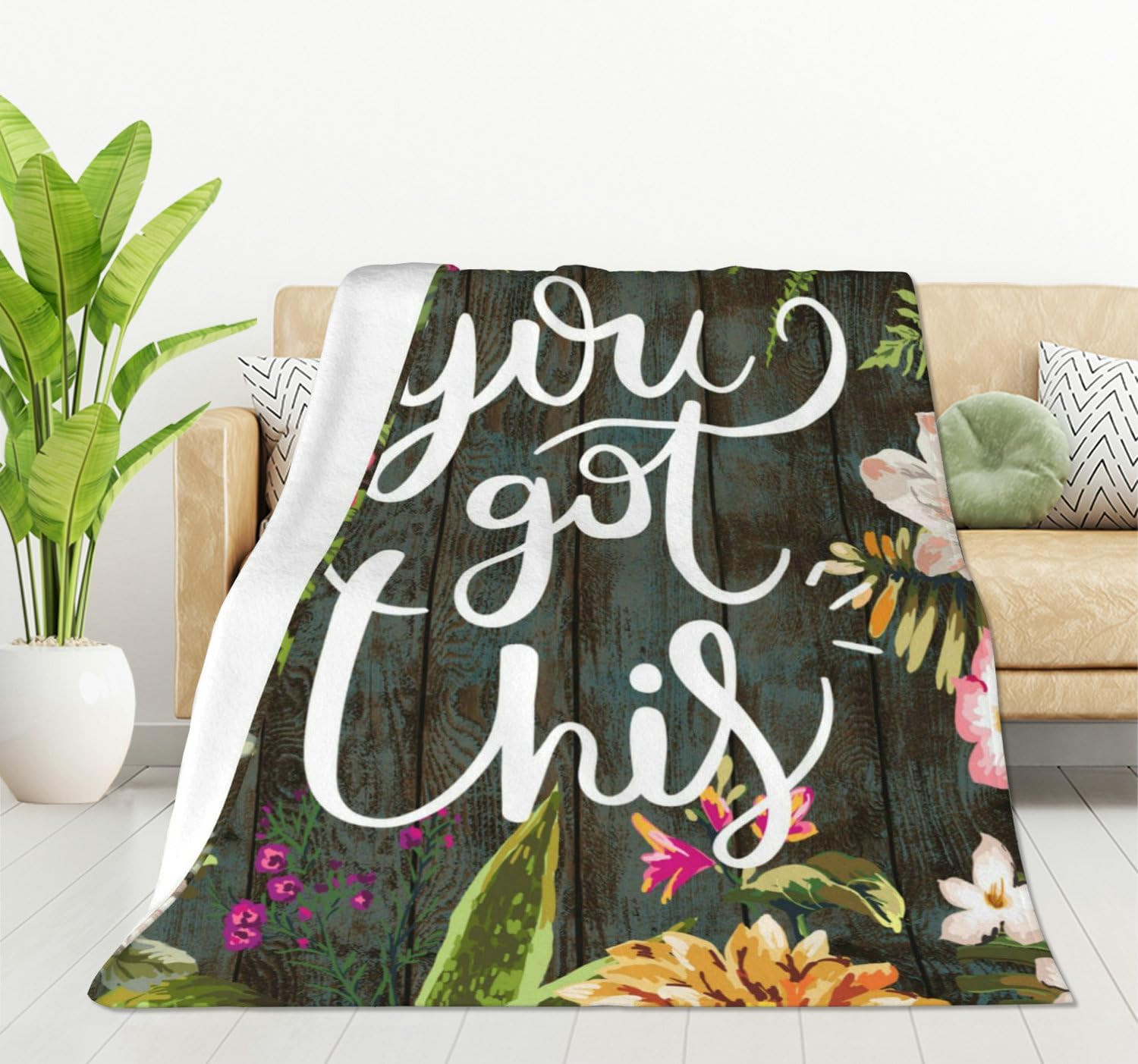 Floral Throw Blanket with Motivating Quote You Got This Soft Blankets and Throws