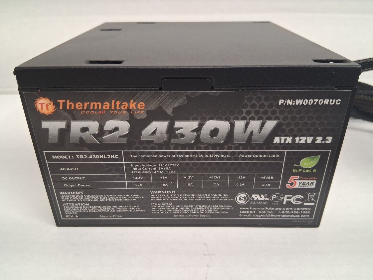 Thermaltake TR2 430W ATX Power Supply PSU TR2-430NL2NC W0070RUC UNTESTED