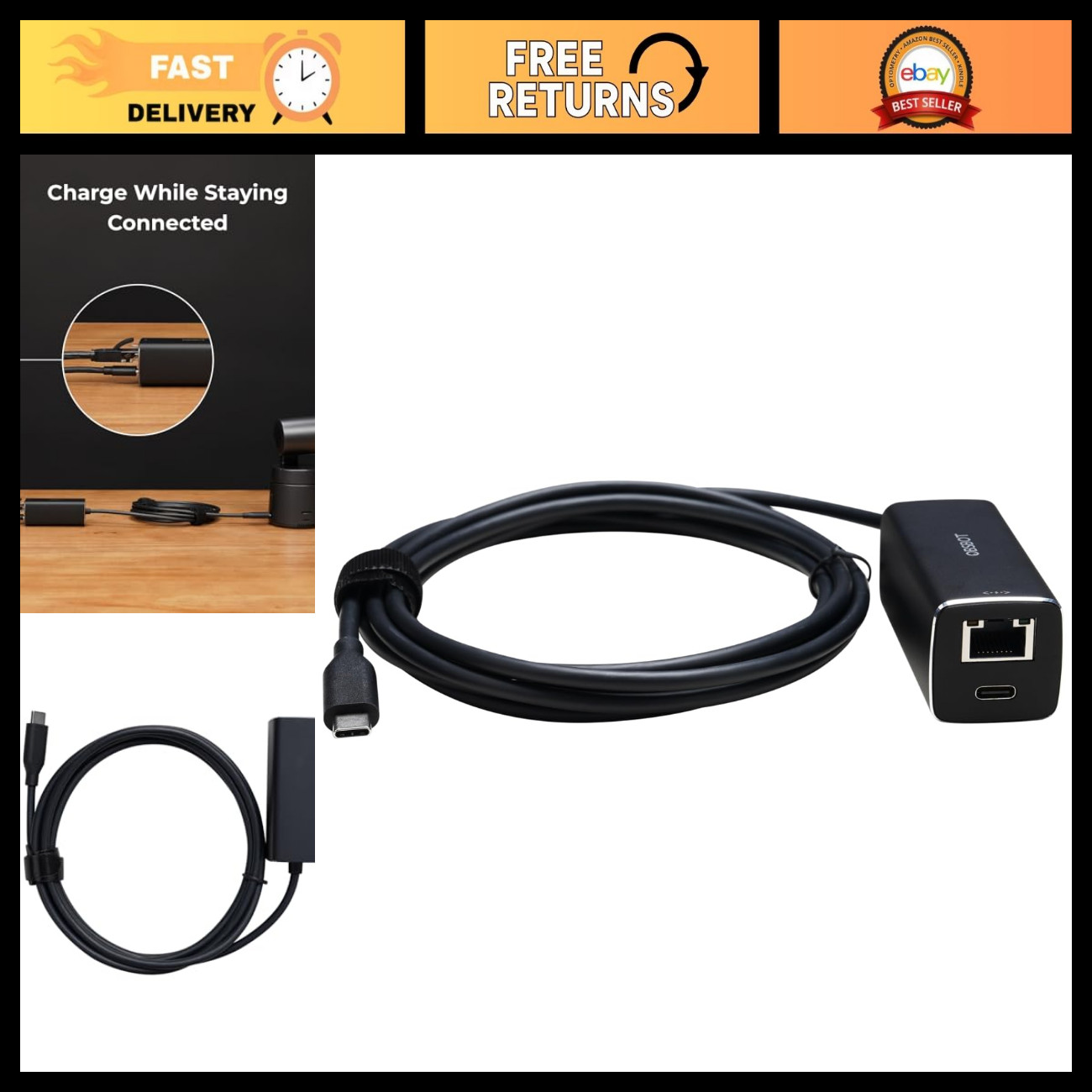 USB-C to Ethernet Adapter, 10/100 Mbps High-Speed Network Connector, Plug & Play