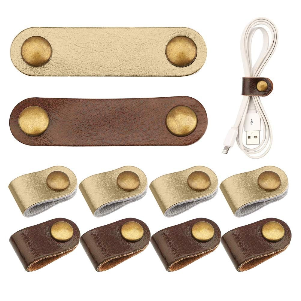 Organizador de cables cuero con correas, reutilizable, con puerto USB, multiusos
