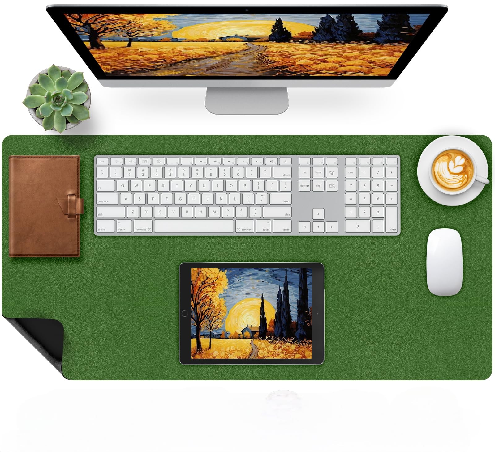 Green Leather Mouse Pad Desk Mat Protector Dual-Side Use 31.5"x 15.7"