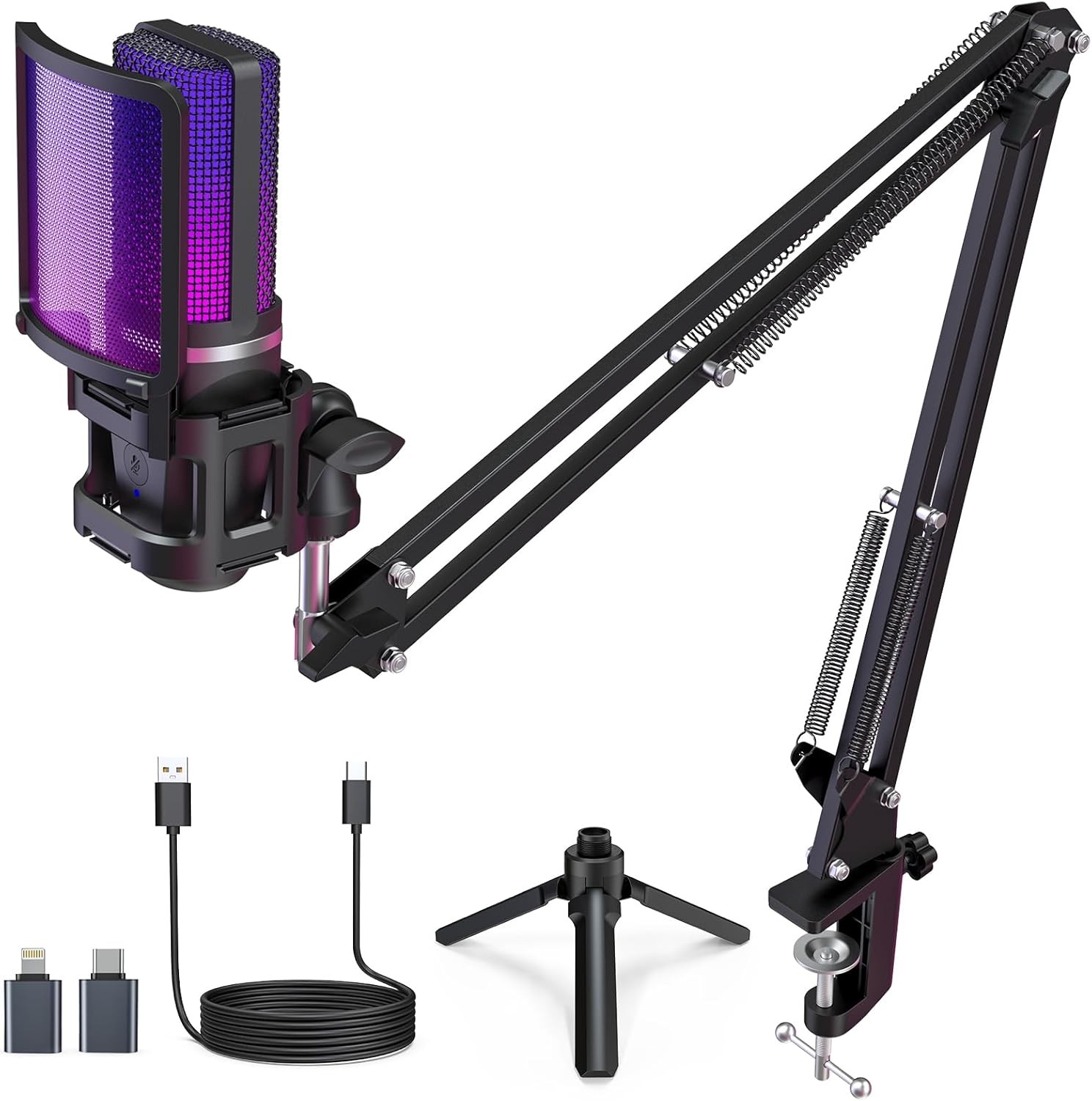 ZealSound Gaming Microphone, USB Mic for PC with Noise Cancellation, RGB, Mute,