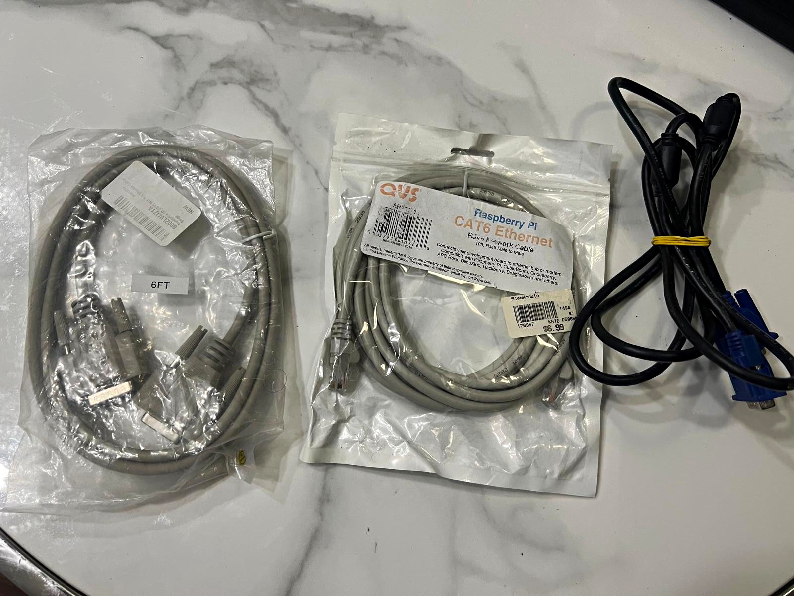 QVS CAT6 10ft Ethernet Cable Lot RJ45 Male-Male + DB-9 Male-Male