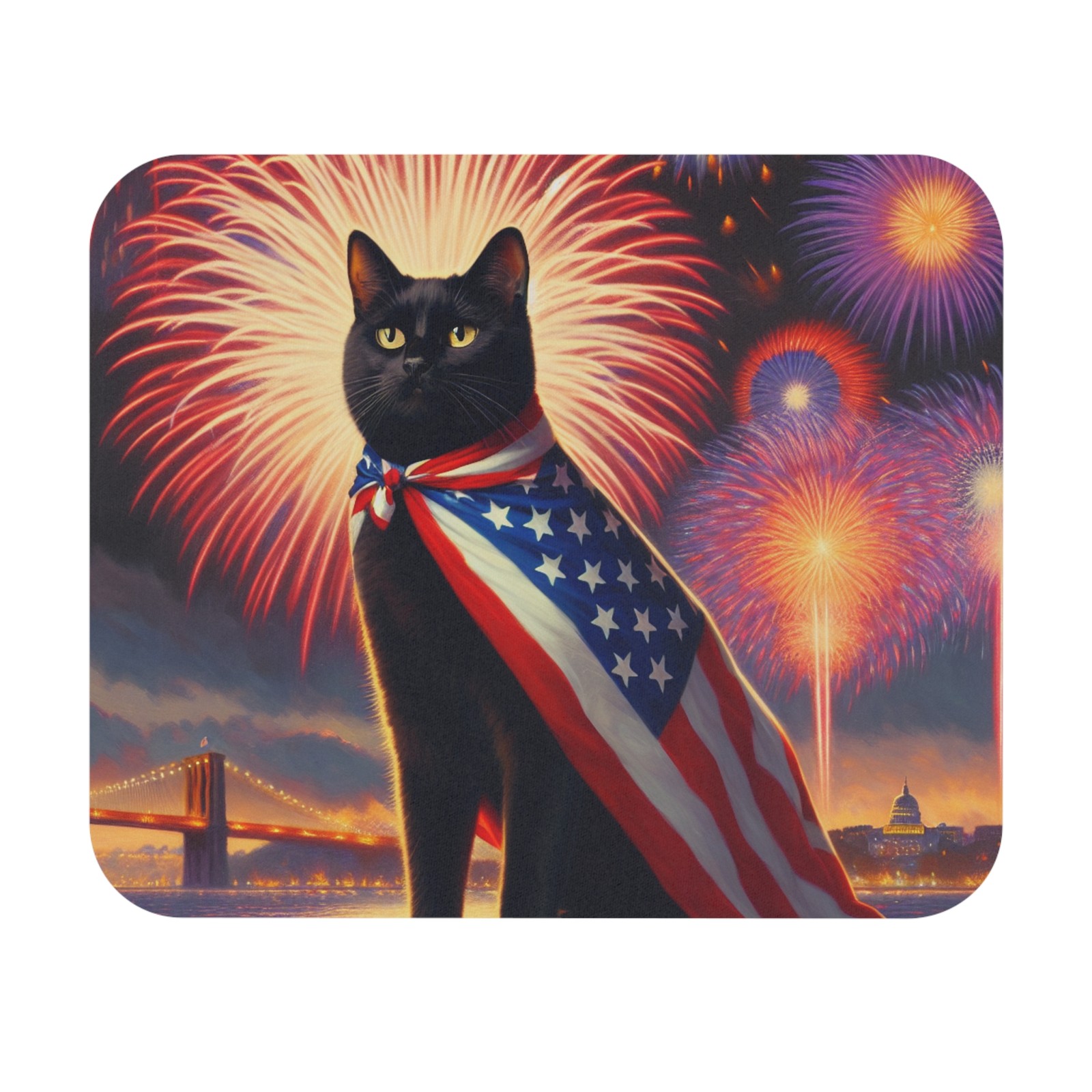 Patriotic Black Cat Mouse Pad, Cute Design, Office Decor, Great Gift