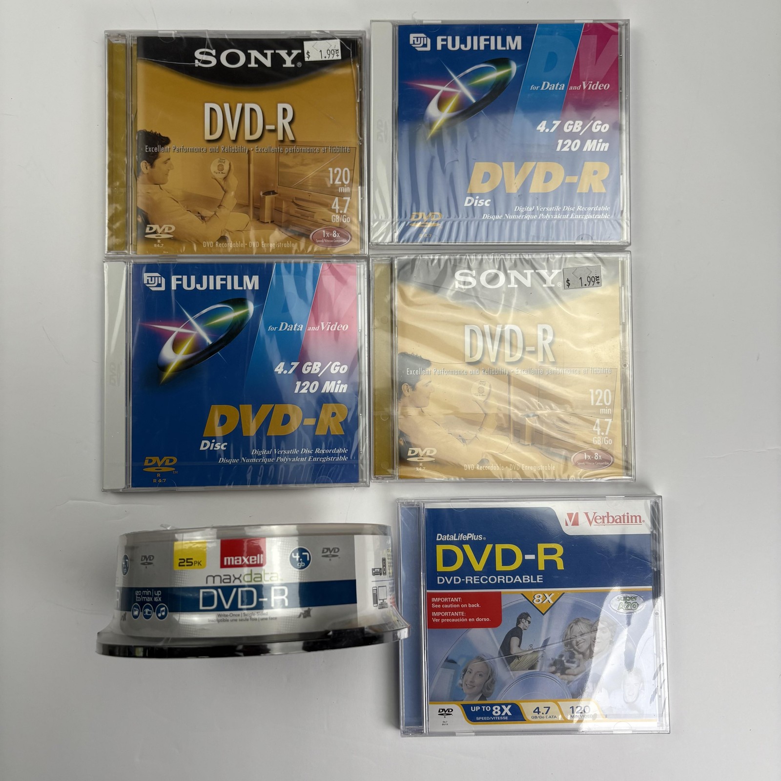 Blank DVD-R Lot of 30 Sony Fujifilm Verbatim Maxell 4.7GB 120min New Sealed