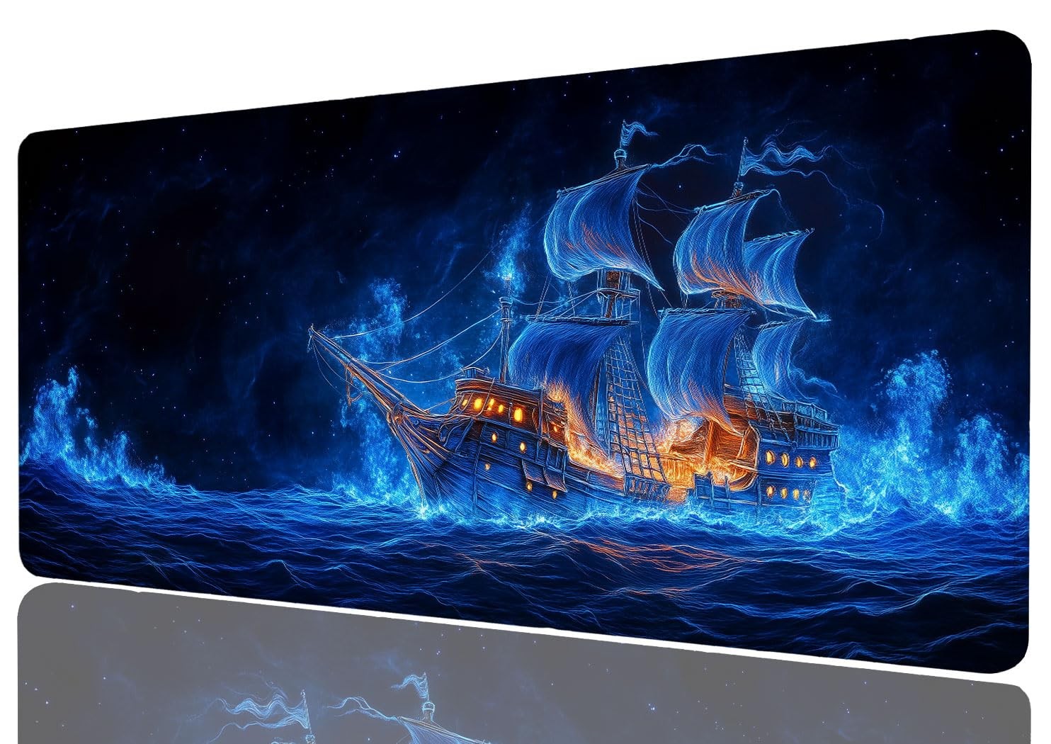 31.5x11.8 Inch Pirate Ship Gaming Mouse Pad Ocean Landscape Dark Blue Water