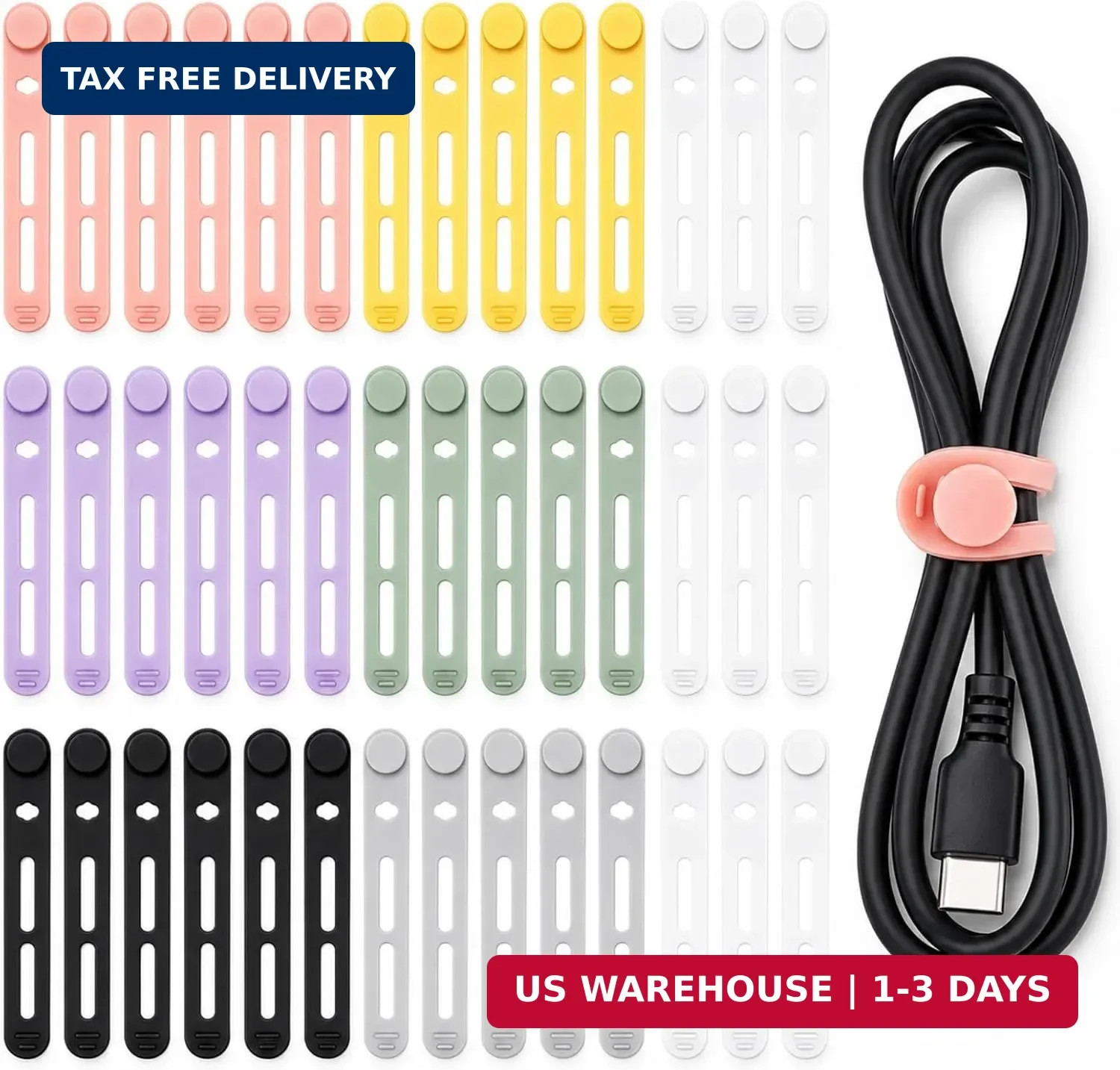 42 Pcs Silicone Cable Ties Reusable Cord Organizer Adjustable Data Cable Wraps f