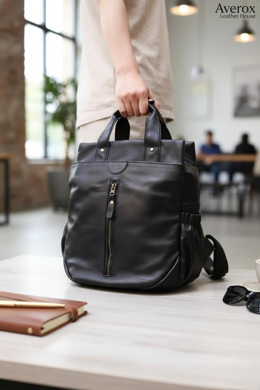 Women's Black Leather Backpack Designer Laptop Travel School Work Rucksack Bag