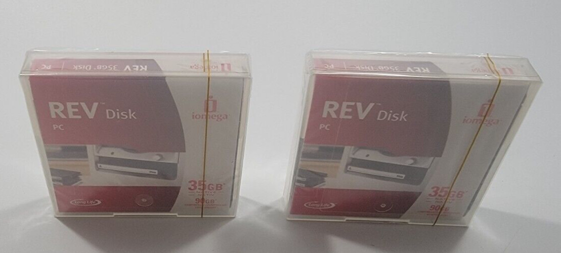 Lot of 2 Iomega REV Disk PC 35 GB / 90 GB Compressed Removeable Hard Disks