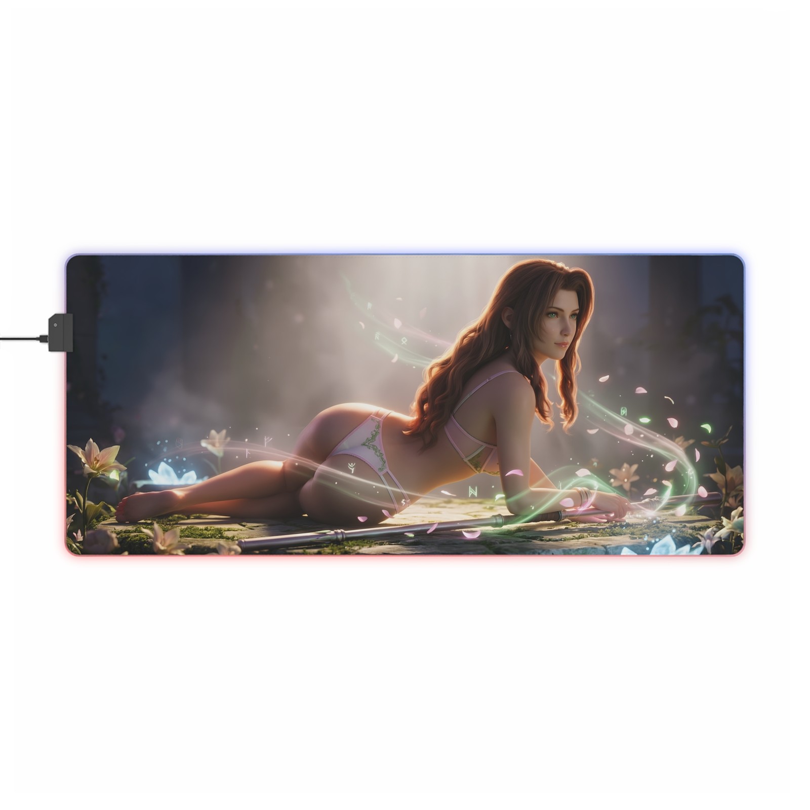 Final Fantasy Mouse Pad, Aerith LED RGB Desk Mat, Gift for Gamer, Fantasy Decor