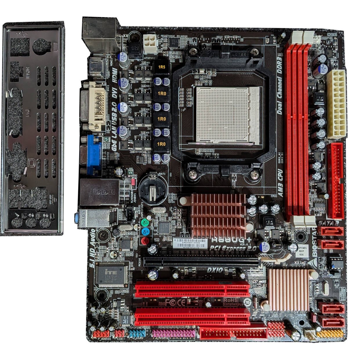 Biostar A880G+ Socket AM3 Motherboard with I/O Shield and New Battery Tested