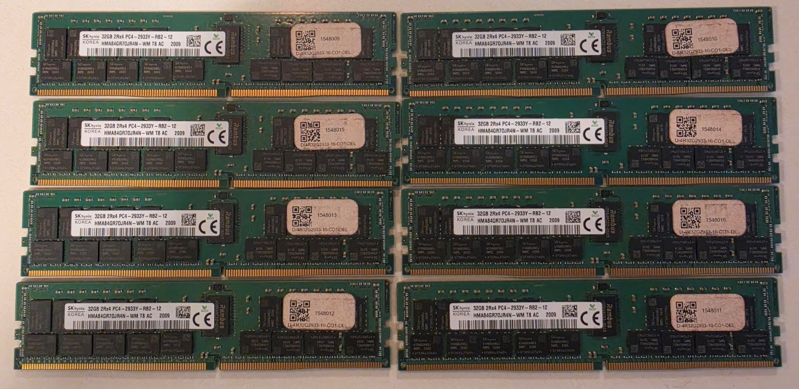 Lot of 8 SK Hynix 32gb DDR4 ECC 2Rx4 PC4 - 2933Y