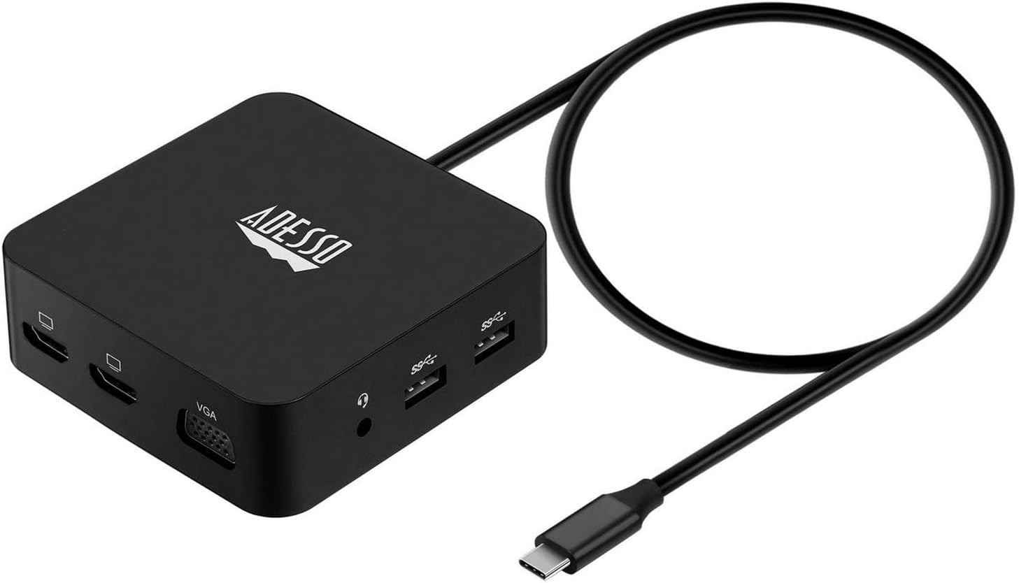 Adesso USB-C Hub Docking Station HDMI VGA RJ45 USB SD TF Audio 65W Charging Dock