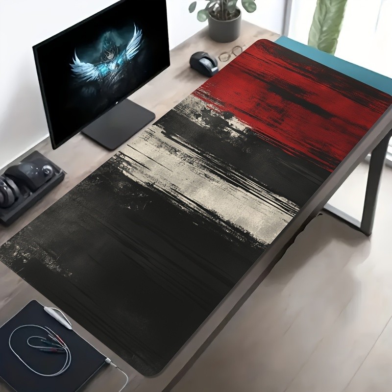 1 Large-sized E-sports Gaming Mouse Pad, Featuring a Black, Red, and White Abs