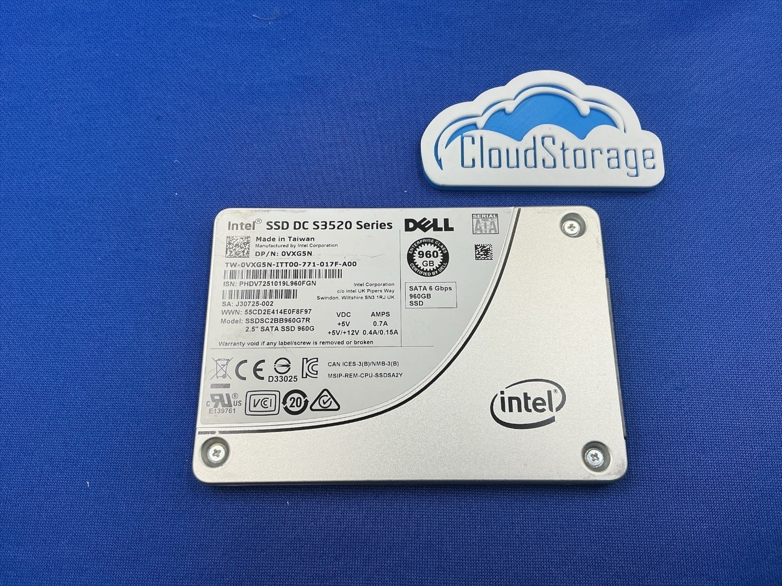 VXG5N  0VXG5N DELL INTEL DC S3520 SERIES 960GB 6Gbps SATA RI SSD SSDSC2BB960G7R