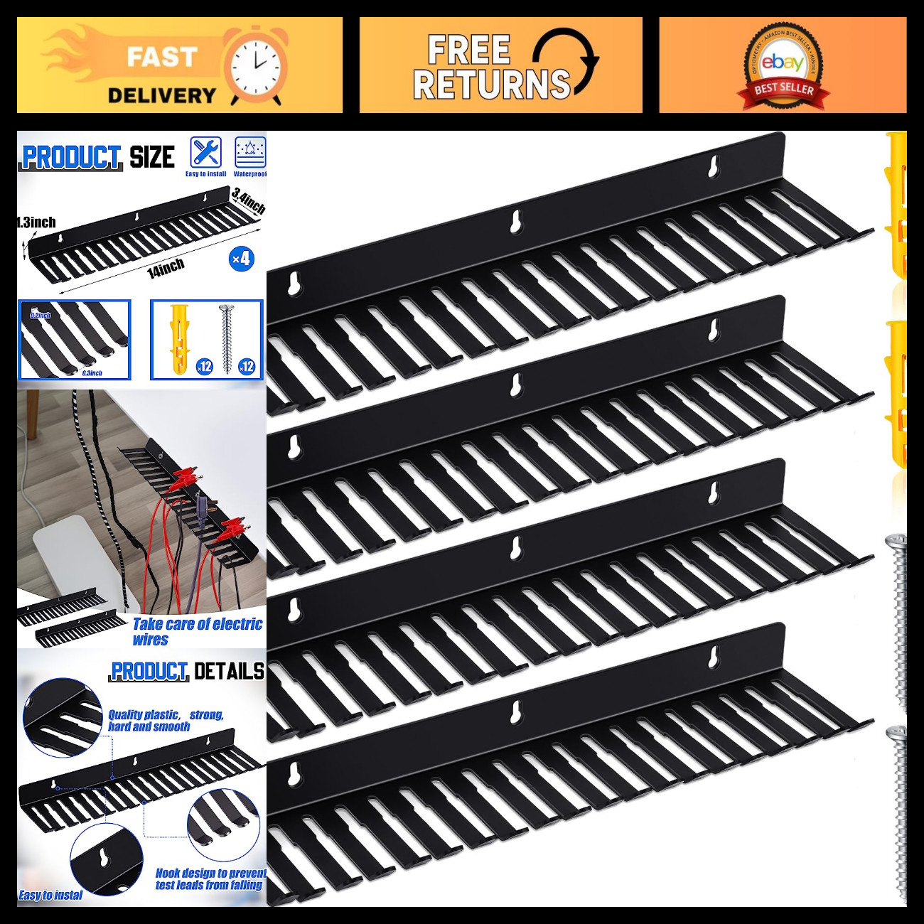 4 Pcs Wall Mount Cable Hanger Cord Organizer Rack - Tidy Up Your Space