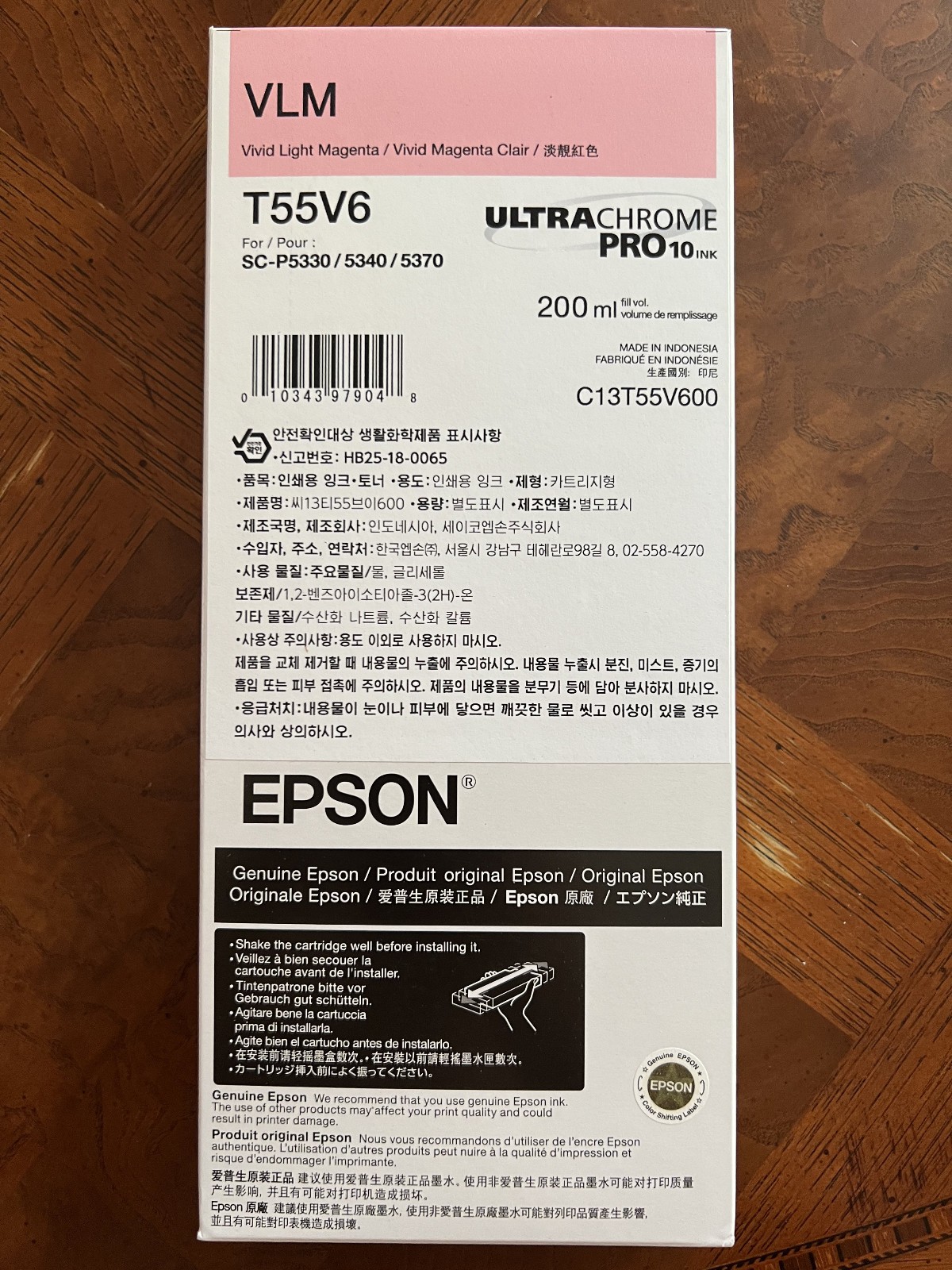 T55V6 Light Magenta  2028 Epson UltraChrome Pro 10 200mL Ink Cartidge Genuine