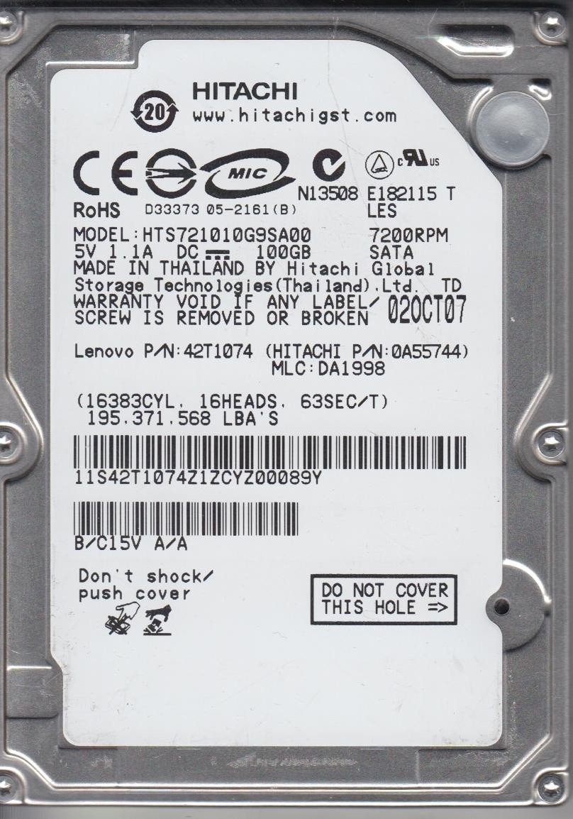 Hitachi Travelstar 7K100 HTS721010G9SA00 100GB SATA Laptop Hard Drive Very Good