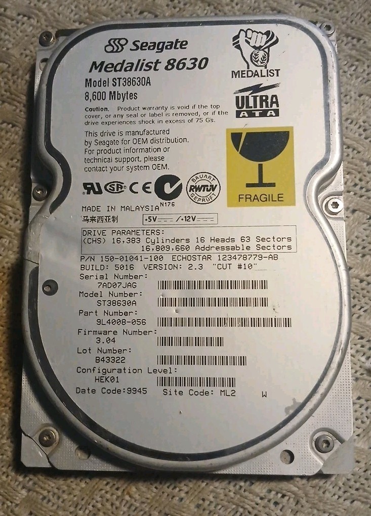 SEAGATE ST38630A MEDALIST 8630 3.5 8.6GB IDE ULTRA ATA HARD DRIVE