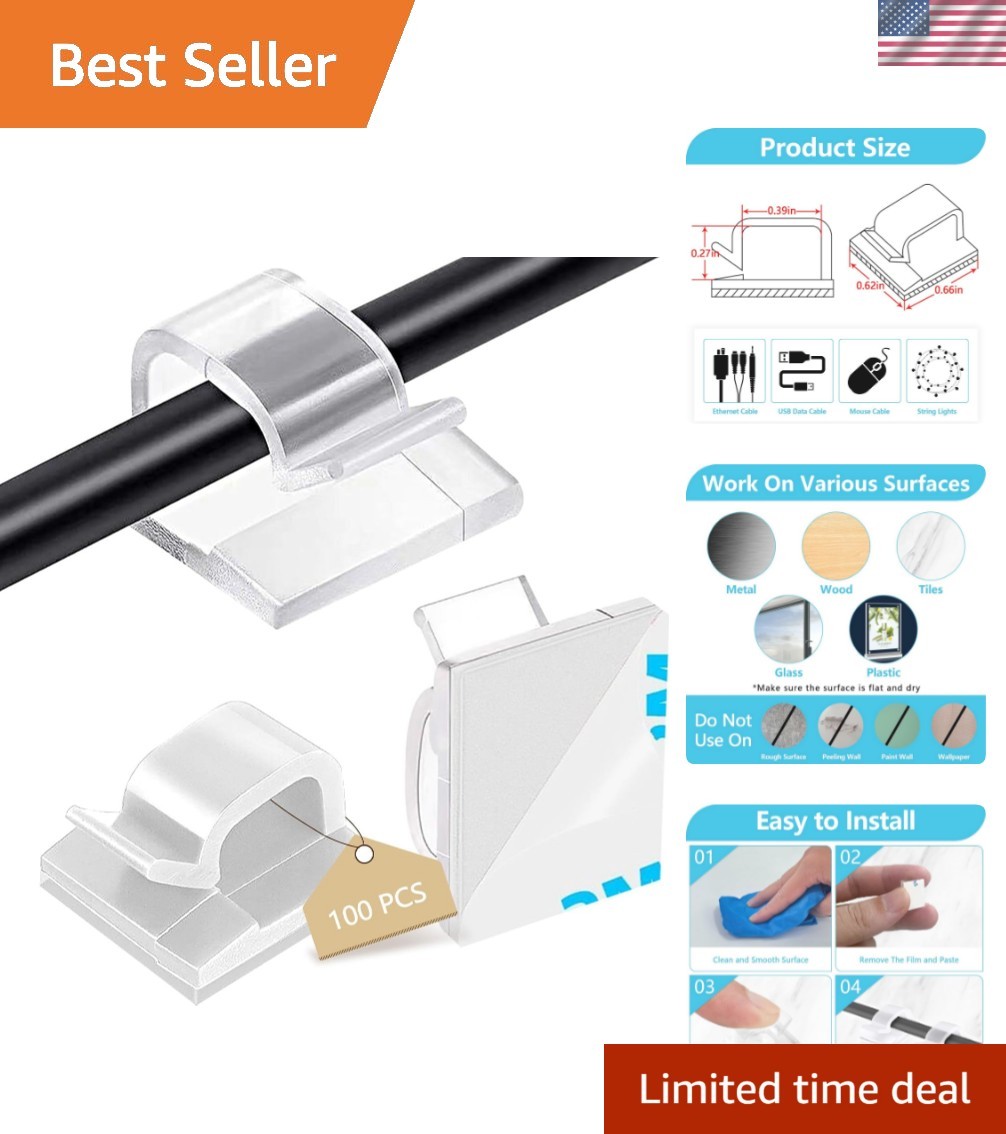 100PCS Cable Clips, Adhesive Wire Clips Cord Organizer, Clear Large | Strong ...