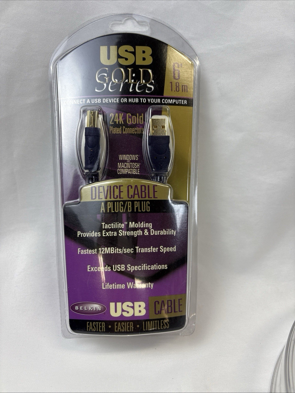 BELKIN USB2 GOLD SERIES HI SPEED CABLE F3U133-06-GLD 6 FEET 1.8M NEW USB A USB B