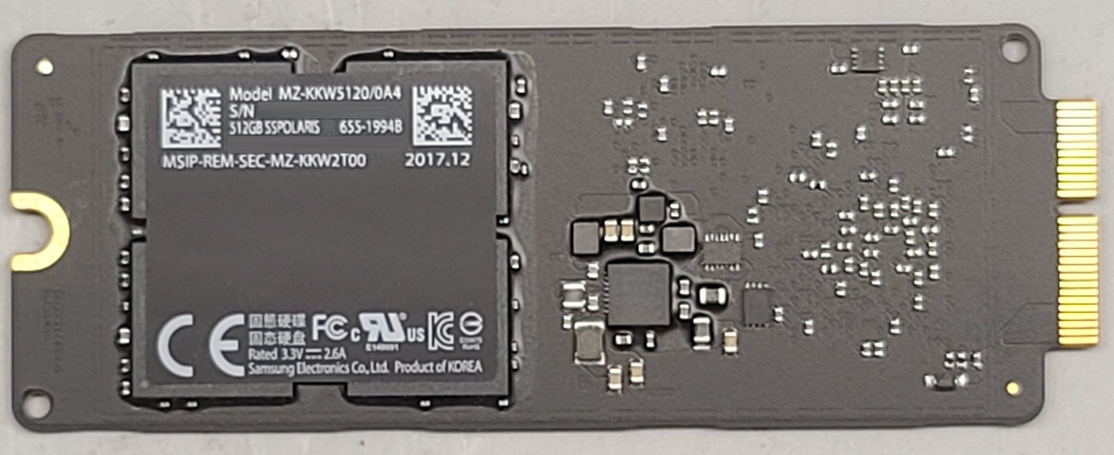 Apple 655-1994B Samsung MZ-KKW5120/0A4  512GB PCI-E 3.0 x4 12+16 Flash Drive
